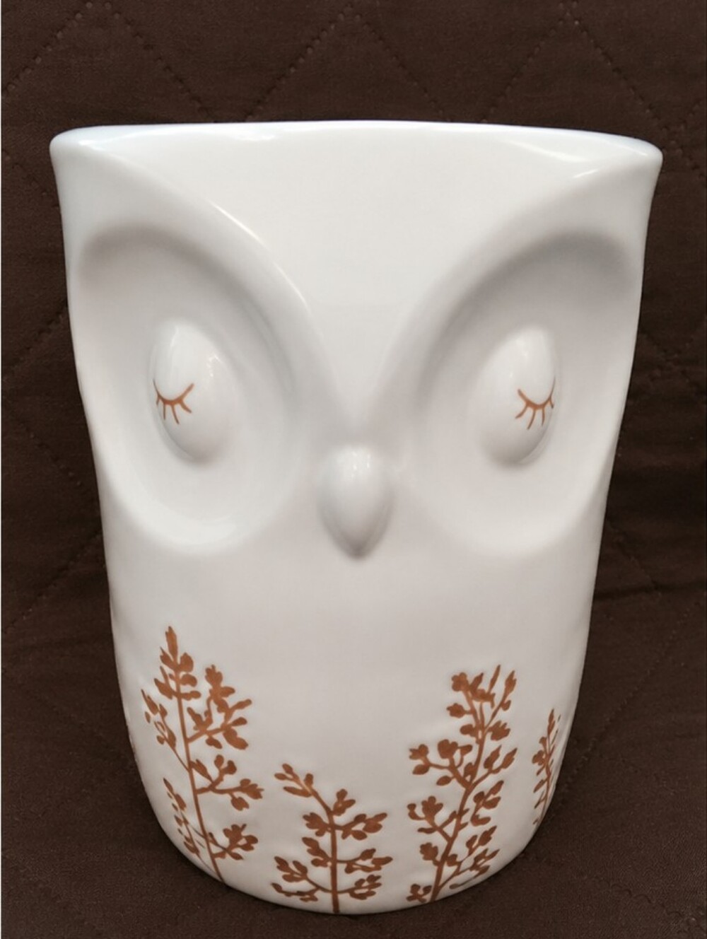 Bath & Body Works White Ceramic Owl Wax Warmer with Orange Botanical Accents
